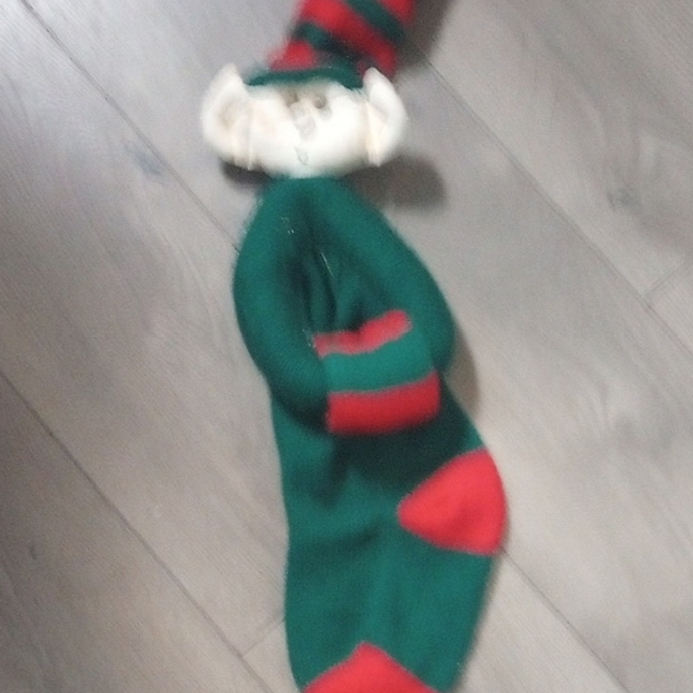 Green and Red Elf Stocking 1980s. Vtg